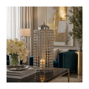 Vase de sol moderne en métal courbé, 33 pouces de diamètre, fait main, blanc avec rayures noires - Product Image 3