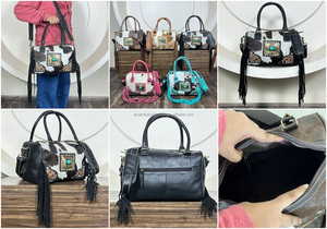 Bolsa de Hombro Cruzada de Cuero Repujado de Primera Calidad OEM ODM, Bolsa de Viaje de Cuero Vacuno Vintage con Flecos para Mujer - Product Image 3