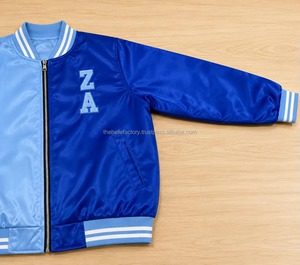 Veste de sport bicolore pour homme, bleu clair, logo ZA brodé, fermeture éclair sur le devant, style preppy, coupe classique - Product Image 2