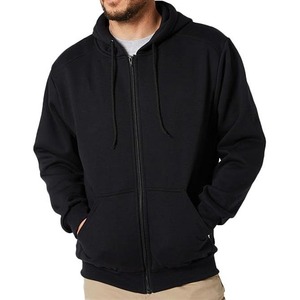 Sudadera con capucha negra para hombre, con cremallera completa, corte regular, forro polar de algodón, informal, para otoño. - Product Image 1