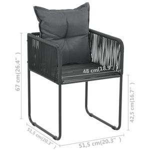 Set di 6 Sedie in Rattan PE Nero con Struttura in Acciaio Verniciato a Polvere e Poliestere, Arredamento da Giardino - Product Image 6