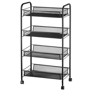 Elegante Carrello Portaoggetti Nero a Quattro Ripiani con Design a Nido d'Ape per Organizzazione in Ufficio, Casa, Bagno, Soggiorno, Utensili e Alimenti - Product Image 2