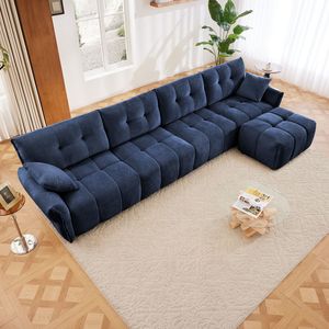 Divano Modulare Premium a 4 Posti con Pouf, Struttura in Legno Massello, Cuscini ad Alta Resilienza, Configurabile in Ciniglia per Soggiorno - Product Image 2
