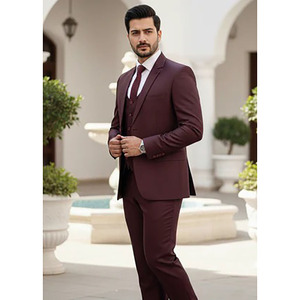 Traje de Negocios para Hombre, Estilo Británico, Color Borgoña, Cierre de un Botón, Solapa con Muescas, Antiarrugas, Poliéster - Product Image 4