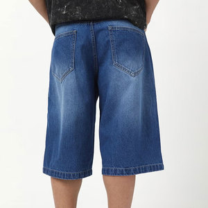 Shorts en jean bleu pour homme, taille haute, coupe droite, délavage moyen, en coton, décontracté, pour l'été, avec poches, respirant, écologique, séchage rapide - Product Image 2