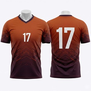 Custom Sublimation Print Men's Soccer Jersey Short Sleeve Anti-Bacterial Orange Gradient Geometric Pattern V-Neck - Product Image 5