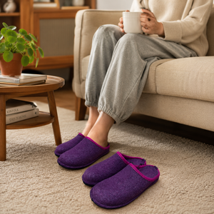 Chaussons d'intérieur en feutre violet chauds pour l'hiver avec mousse à mémoire de forme, respirants et antidérapants pour hommes et femmes - Product Image 3