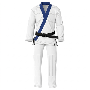 Kimono de BJJ Blanco para Hombre con Cuello Azul y Cinturón Negro, Ropa de Artes Marciales de Algodón Resistente, Corte Regular, Talla Adulto - Product Image 2