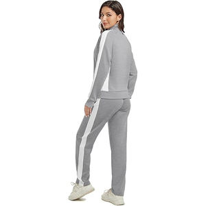 Ensemble de survêtement pour femme en mélange polyester-coton, coupe décontractée, veste à épaules tombantes, pantalon large, style streetwear - Product Image 4