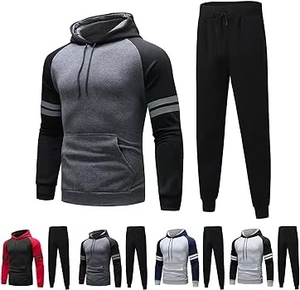 Conjunto Deportivo para Hombre con Sudadera con Capucha y Mangas Raglán, Pantalones Jogger, Felpa de 280 g/m², Diseño Colorblock y Rayas Varsity - Product Image 1