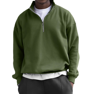 Custom Men's O-Neck Half Zip Quater Zip Sweatshirts Solid Pattern Lined Fleece Plain Dyed Zipper-Up Style French Terry Fit - Product Image 2