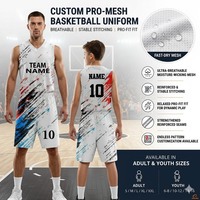 Ensemble de maillots de basket-ball sublimés personnalisés, blanc, noir et rose, imprimé géométrique, col en V, sans manches, évacuation de l'humidité, unisexe, adulte