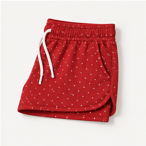 Pantalones Cortos Deportivos para Mujer, Color Rojo Cereza con Puntos, Corte Holgado, con Cordón Ajustable, de Algodón Elástico, Modelo WPSHORT-0005 - Product Image 4