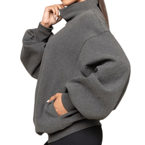 Sweat-shirt oversize gris anthracite pour femme, col montant, en molleton épais de qualité supérieure, à manches longues, pull décontracté minimaliste - Product Image 4