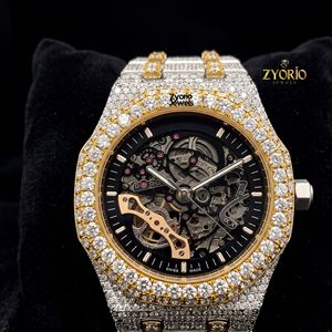 Reloj de Lujo Automático con Esqueleto y Diamantes de Moissanita para Hombre, Bicolor Oro y Plata, Mecánico Analógico de Pulsera con Bisel Engastado y Caja - Product Image 1