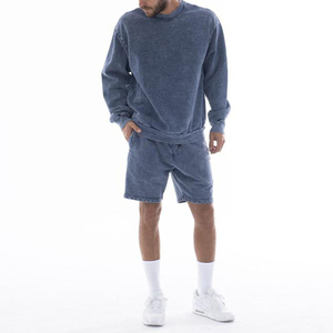 100% Cotton Sportswear Crew Neck Custom Tracksuits Summer <b>Shorts</b> and Sweatsnirt Jogger SetAcid Wash <b>Men</b> 2 Piece <b>Short</b> Set - Product Image 5