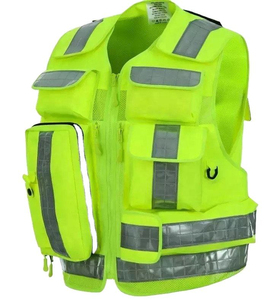 Reflektierende Sicherheitsweste mit hoher Sichtbarkeit, Unisex, Limettengrün, Arbeitskleidung mit mehreren Taschen und verstellbarer Passform - Product Image 5