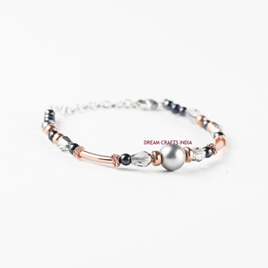 2023 Cooper Stone Beaded Bracelet 100% Hecho a mano Ajustable Tamaño libre Ónix Ágata Cobre Hallazgos de joyería Gran idea de regalo - Product Image 1