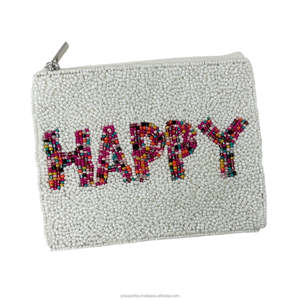 Beaded Zipper Pouch Multicolor Letter Coin Purse Handmade Sequin Clutch Bag White <b>Bead</b> Makeup Organizer Gift for Girls Women - Product Image 1
