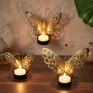 Portavelas de Metal Dorado con Diseño de Mariposa, Portavelas Vintage con Recortes, Moderno Soporte para Velas para Decoración del Hogar, Jardín y Fiestas - Product Image 2