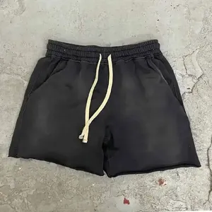 Mens Sun Faded Shorts Vintage Washed Cotton <b>Elastic</b> Waist Drawstring Casual Summer Lightweight Streetwear - Product Image 4