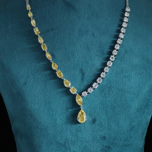 Elegant White Gold Pear Cut Canary Yellow & Round White Diamond Drop <b>Necklace</b> for Women Elegant Two-Tone <b>Statement</b> Bridal gift - Product Image 4