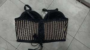 Top Corsé Tejido Negro y Dorado con Perlas y Bordado a Mano para Boda, Primavera/Verano/Invierno, Transpirable - Product Image 3