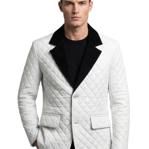 Blazer Acolchado Blanco para Hombre, Solapa Negra, Corte Entallado, Chaqueta de Un Solo Pecho, Estilo Casual Elegante - Product Image 6