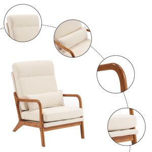 Sedia da Interno in Lino con Braccioli e Schienale in Legno Massello, Struttura in Ferro, Schienale Alto, Colore Bianco Sporco, per Soggiorno e Camera da Letto - Product Image 3