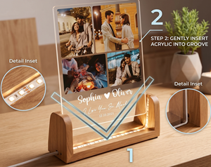 Premium Acrylic Photo Frame & Custom LED <b>Night</b> <b>Light</b> Lamp with USB DC Power Modern Design Eye Caring Feature Warm White - Product Image 4