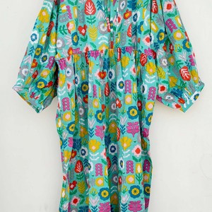 Vestido Maxi de Algodón con Estampado Artesanal para Mujer, Vestido Largo de Verano con Cuello en V y Volantes - Product Image 1