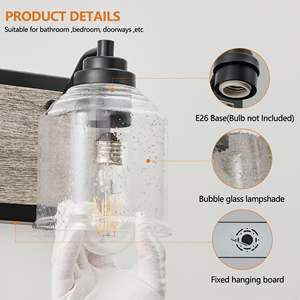 Applique murale de salle de bain à 4 lumières, design industriel moderne, style ferme, 32 pouces, abat-jour en verre clair grainé - Product Image 6