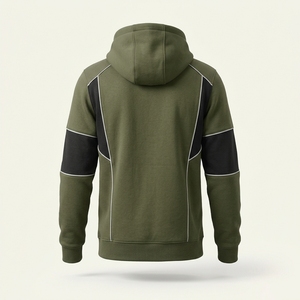 Sudadera con Capucha Personalizada Verde Oliva Unisex, Sudadera con Bloques de Color y Bolsillo Tipo Canguro para Hombre y Mujer - Product Image 3