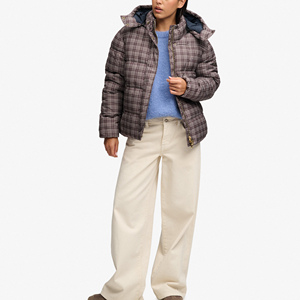 Veste matelassée à capuche à carreaux pour femme, manches longues, fermeture boutonnée, vêtement d'extérieur d'hiver, rembourrage épais en polyester, longueur standard - Product Image 5