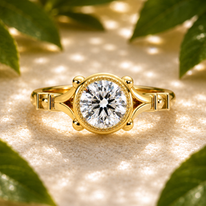 แหวนเพชรเม็ดเดี่ยวทรงวินเทจลายมิลเกรน ทองคำขาว 14K เพชรทรงกลมเพาะเลี้ยงในห้องปฏิบัติการ รับรองโดย IGI แหวนหมั้นแบบขาแหวนแยกชิ้นฝังเพชรแบบเบเซล - Product Image 1