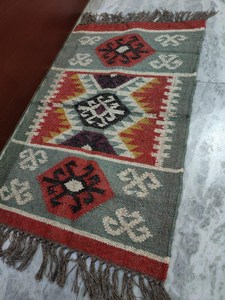 Tapis Kilim tissé à la main, style bohème tribal géométrique, en laine, style turc, tapis de couloir rustique, décoration de sol pour l'entrée de la maison - Product Image 4