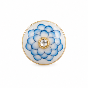 Botones de Lujo Personalizados de Latón con Diseño de Cerámica Azul de Jaipur, Botón de Cristal con Flor de Loto Azul y Esmalte Blanco para Blazer de Hombre - Product Image 1