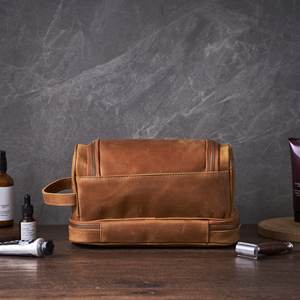 Trousse de Toilette en Cuir Véritable pour Hommes, Trousse de Voyage Personnalisable avec Logo, Grande Trousse de Rasage et Maquillage TYG-0101 - Product Image 3