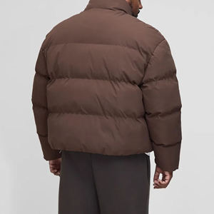 Wholesale <b>Men's</b> Brown Puffer Jacket Mandarin Collar Hooded Lightweight Windproof Casual Winter <b>Coat</b> Polyester Filling Front - Product Image 2