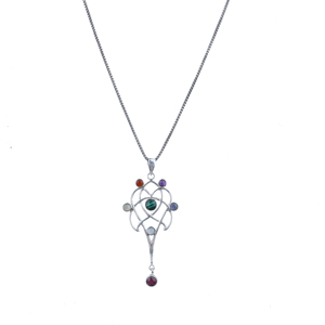 Collar de Plata de Ley 925 con Colgante Celta y Piedras Preciosas de los 7 Chakras, Hecho a Mano, con Colgante de Flor para Mujer - Product Image 1