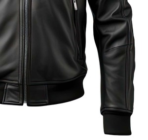 Chaqueta Varsity Personalizada de Cuero Genuino para Hombre, Negra, Acolchada, con Cuello Alto, Logotipo Frontal, Estilo Vintage con Capucha - Product Image 3