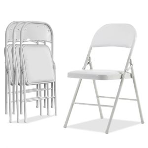 Eleganti Sedie Pieghevoli in Ferro e PVC Bianche, Set da 4 Pezzi, per Sala da Pranzo, Ospedale o Fiere ed Eventi, Codice 33292149 - Product Image 5