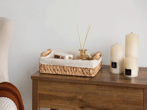 Modern Design Bathroom Storage Baskets Water Hyacinth Material with Wooden Handles Natural Fiber Liner Toilet <b>Paper</b> Organization - Product Image 2