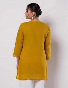 Women's Pure Cotton Embroidered Short Kurti Tunic Short <b>Kurta</b> - Product Image 3