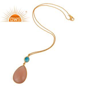 Turquesa y Calcedonia Piedra preciosa Colgante Diseñador 18K Chapado en oro Collar de cadena de plata Joyería al por mayor - Product Image 4