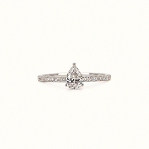 Anillo de Lujo con Diamantes Cultivados en Laboratorio con Corte de Pera y Pavé |   Anillo de Compromiso de Oro Blanco de 10K con Certificado IGI, Joyería Fina, Regalo para Mujer - Product Image 1