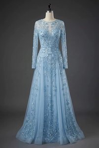 Vestidos de fiesta de tul con pedrería hechos a mano, cuello alto, manga casquillo, largo hasta el suelo, para noche, fiesta formal, proveedor mayorista - Product Image 3