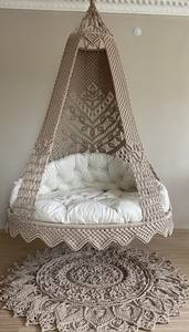 Brown Cotton Macrame Swing, Hanging <b>Chair</b>, Hängesessel, Swing <b>Chair</b>, Macrame <b>Rocking</b> Swing - Product Image 3