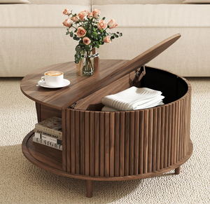 Mesa de Centro Redonda de Madera Reciclada Marrón Rústica y Duradera, Diseño Vintage de Casa de Campo, Muebles para Sala de Estar - Product Image 2