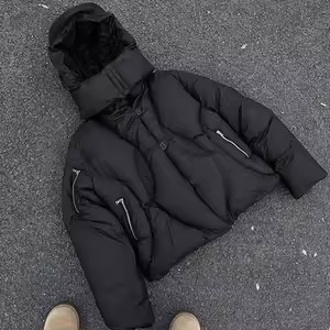 Men's 100% Nylon Solid Front Logo Oversized Formal Winter Coat Faux <b>Fur</b> <b>Trim</b> Factory OEM Customization - Product Image 4
